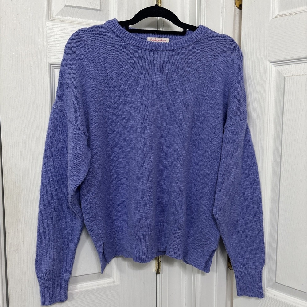 Fresh Produce Sweater Womens OS Purple Pullover Crew Neck Cotton Preppy 22904